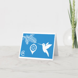 Weihnachts-Grußkarte mit Kolibri in Blau Feiertagskarte