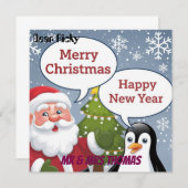 Weihnachts-Grußkarte Santa & Pinguin Einladung (Vorne/Hinten)