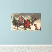 Weihnachts-GrußSanta und Sleigh Leinwanddruck (Insitu (Holzboden))