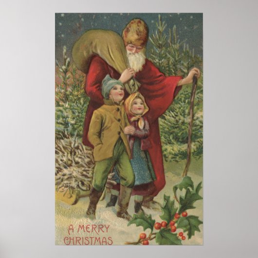 Weihnachts-GrußWeihnachtsspaziergang mit Kindern Poster (Vorne)