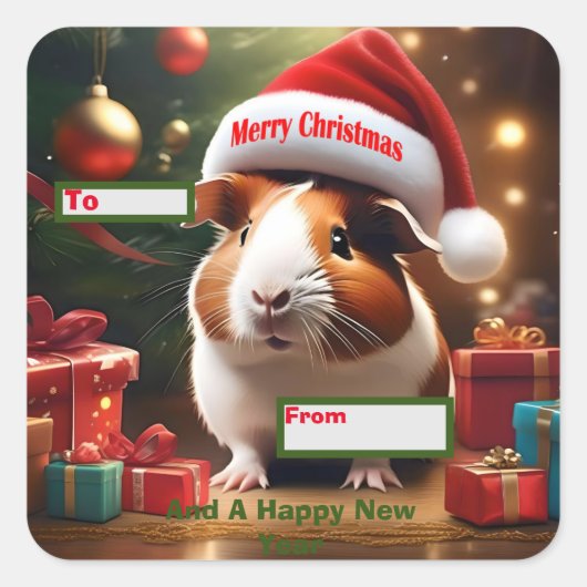Weihnachts-Guinea Pig Greeting Quadratischer Aufkleber (Vorderseite)