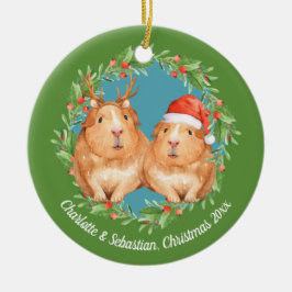 Weihnachts-Guinea Schweine Weihnachtsfeier und Ren Keramikornament