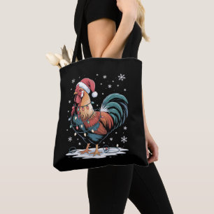 Weihnachts-Hahn-Santa-Hut-Hühner-Lichter-Farm Tasche