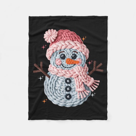 Weihnachts-Häkeln Falschgarn gehäkelt Schneemann L Fleecedecke (Vorderseite)