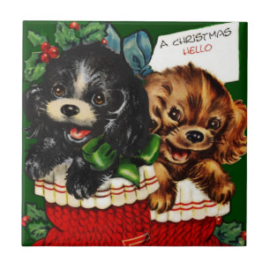 Weihnachts-Hallo-Welpen Fliese