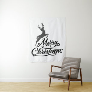 Weihnachts-Hand geschrieben, springen Hirsch und S Wandteppich