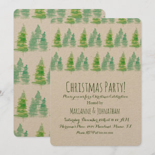 Weihnachts-Hand-Wassercolor-Feiertags-Kiefern Einladung