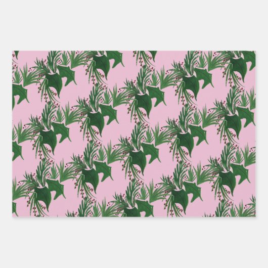 Weihnachts Hand Wasserfarben Bäume Frische Berries Geschenkpapier Set (Vorderseite)