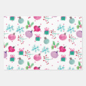 Weihnachts Hand Wasserfarbene Ornamente Schneefloc Geschenkpapier Set (Vorderseite)