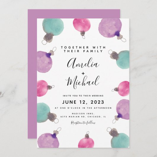 Weihnachts-Handfarben-Ornamente Grenzhochzeit Einladung (Vorne/Hinten)