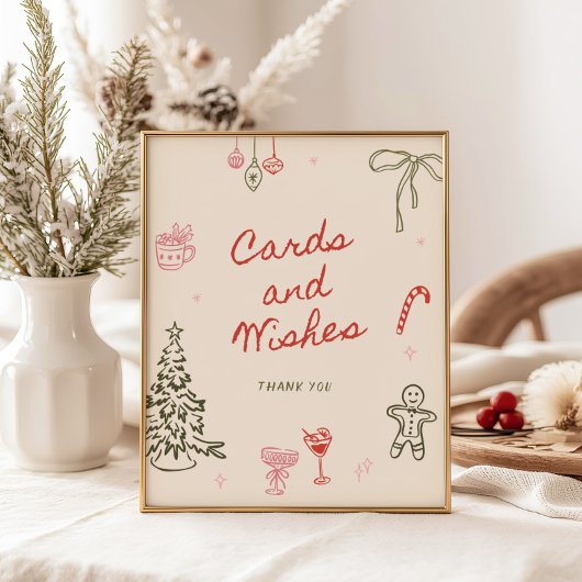 Weihnachts-Handgezeichnete Karten und Wünsche Poster