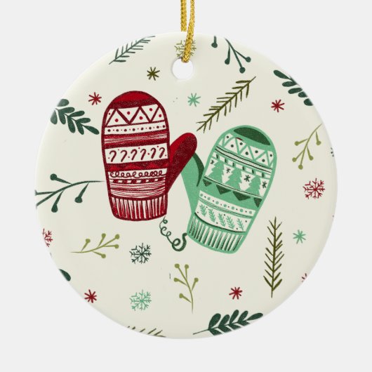 Weihnachts-Handschuh-Christbaumschmuck Keramik Ornament (Vorne)