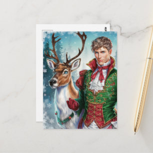Weihnachts-Handsome blond man and a Rentier Postkarte