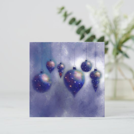Weihnachts hängen Blue Baubles Flat Card (Stehend Vorderseite)