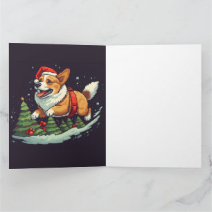 Weihnachts-Happy Corgi in Weihnachtsmannmütze mit Karte
