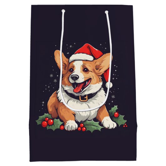 Weihnachts-Happy Corgi in Weihnachtsmannmütze mit  Mittlere Geschenktüte (Rückseite)