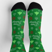 Weihnachts-Happy Holidays Green Trees Muster Socken (Oben)