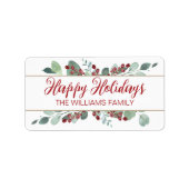 Weihnachts-Happy Holidays Grüne Berries Adressaufkleber (Vorne)