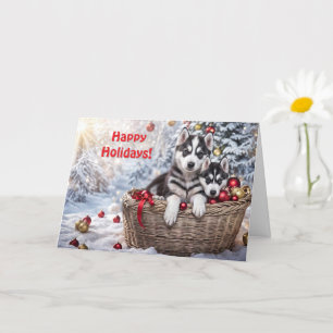 Weihnachts-Happy Holidays Husky Huskieses Hunde Ni Karte