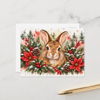 Weihnachts-Hase – Festlicher Kaninchen-Aquarell Feiertagspostkarte