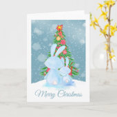 Weihnachts-Hasen mit Blick auf Baum im Schnee Karte (Gelbe Blume)