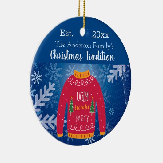 Weihnachts hässlich Pullover rot Monogramm Keramik Ornament (Rechts)