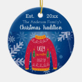 Weihnachts hässlich Pullover rot Monogramm Keramik Ornament (Vorne)
