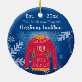 Weihnachts hässlich Pullover rot Monogramm Keramik Ornament (Hinten)