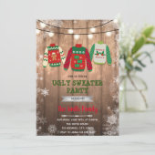 Weihnachts hässliche Pullover Thema Einladung (Stehend Vorderseite)