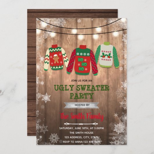 Weihnachts hässliche Pullover Thema Einladung (Vorne/Hinten)