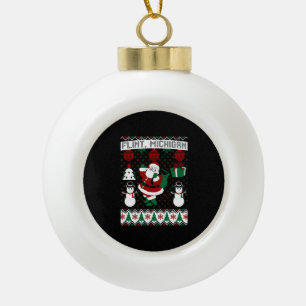 Weihnachts hässlicher Pullover Flint Michigan Keramik Kugel-Ornament