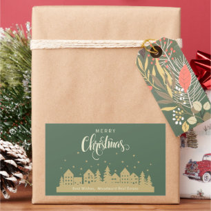 Weihnachts-Haus Green Retro   Benutzerdefiniertes  Rechteckiger Aufkleber