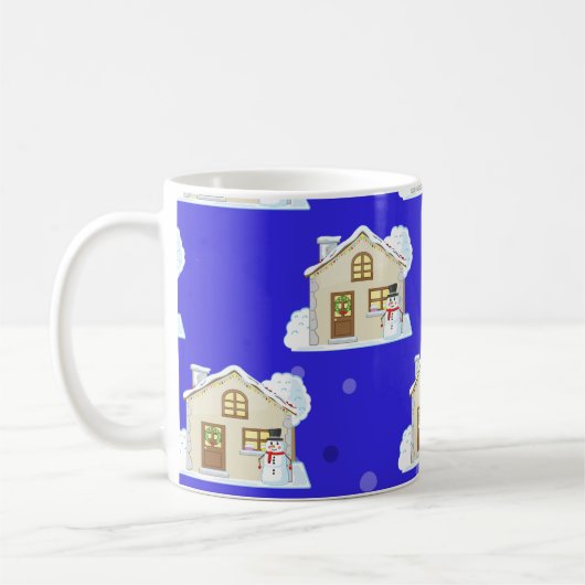 Weihnachts-Haus-Muster - Blue Background Kaffeetasse (Links)