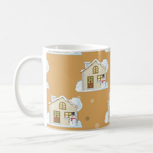 Weihnachts-Haus-Muster - brauner Hintergrund Kaffeetasse (Links)