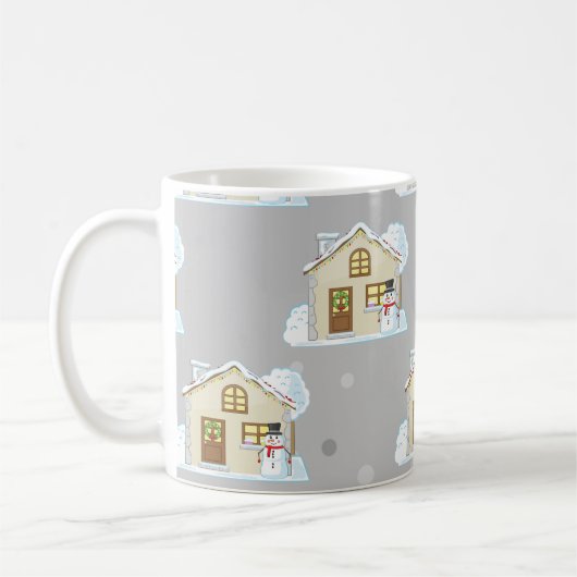Weihnachts-Haus-Muster - Grauer Hintergrund Kaffeetasse (Links)
