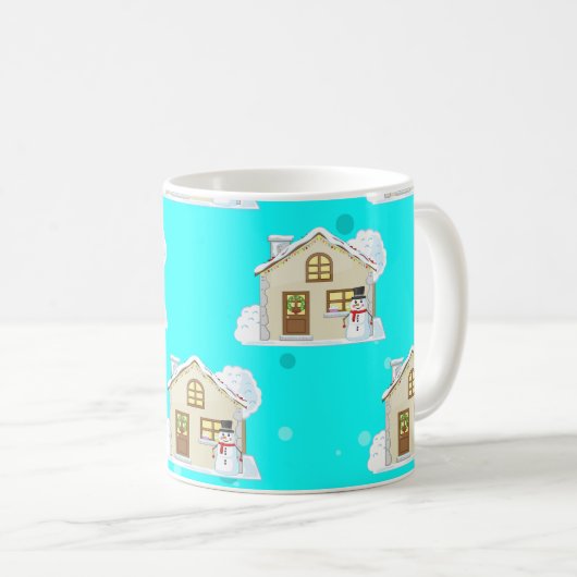 Weihnachts-Haus-Muster - hellblauer Hintergrund Kaffeetasse (VorderseiteRechts)