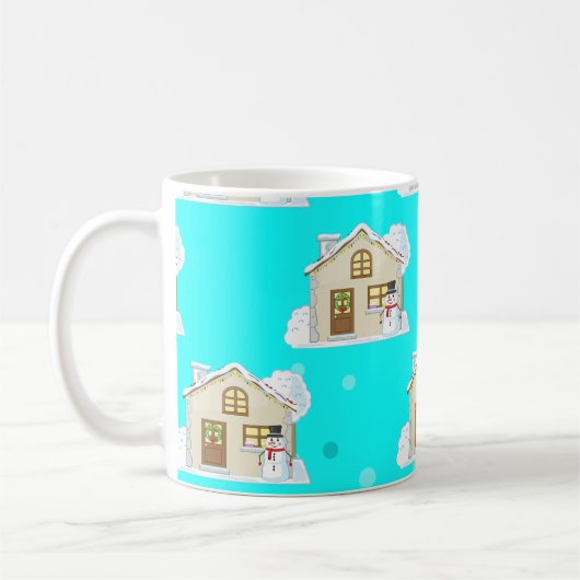 Weihnachts-Haus-Muster - hellblauer Hintergrund Kaffeetasse (Links)