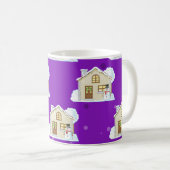 Weihnachts-Haus-Muster - Lila Hintergrund Kaffeetasse (VorderseiteRechts)