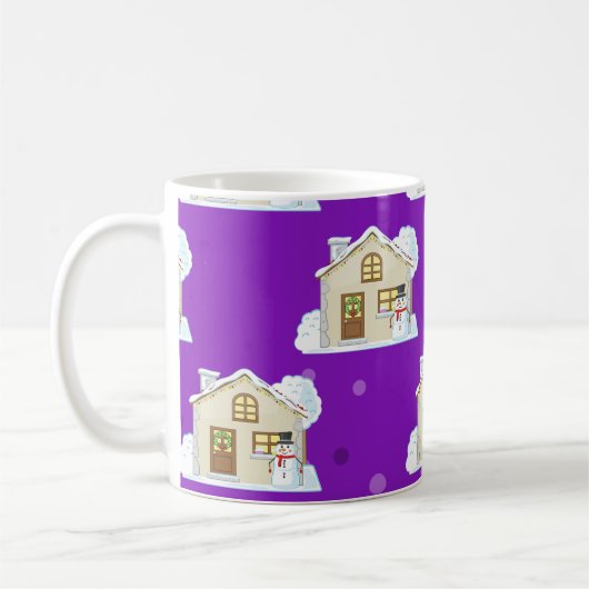 Weihnachts-Haus-Muster - Lila Hintergrund Kaffeetasse (Links)