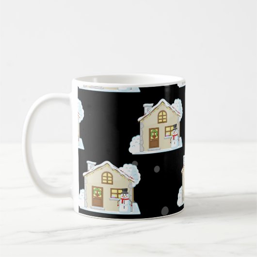 Weihnachts-Haus-Muster - Schwarzer Hintergrund Kaffeetasse (Links)
