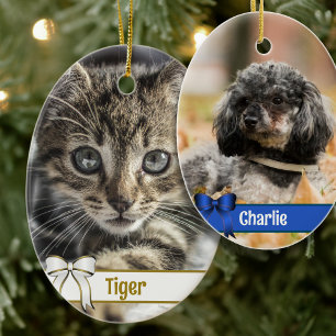 Weihnachts-Haustier-Doppelseitiger Foto-Schmuck Keramik Ornament