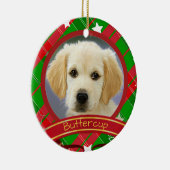 Weihnachts Haustier Foto Grün Rot Personalisiert Keramikornament (Rechts)