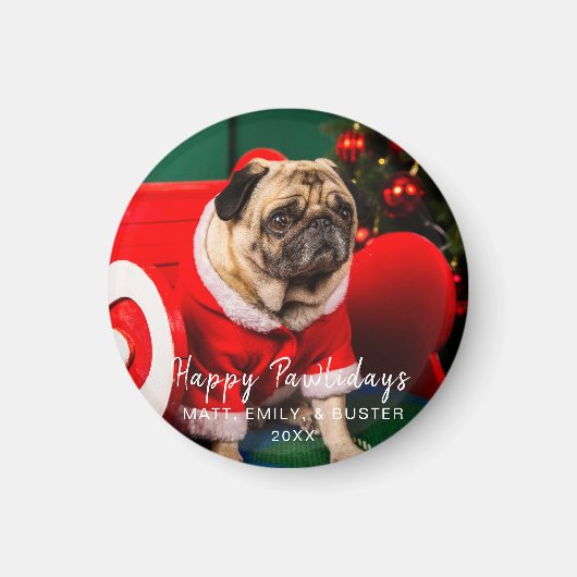 Weihnachts Haustier Hund Welpe Foto Happy Pawliday Magnet (Vorne)