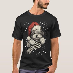 Weihnachts-Havanese mit Santa-Hut-Skelett-Hand-Geh T-Shirt