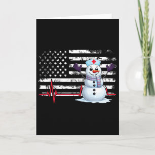 Weihnachts-Heartbeat Nurse Snowman American Flag N Karte