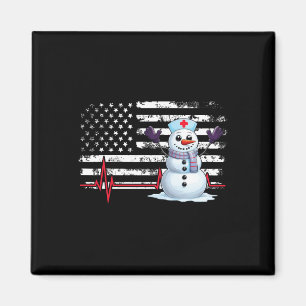 Weihnachts-Heartbeat Nurse Snowman American Flag N Magnet