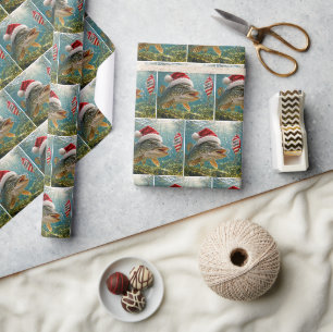 Weihnachts-Hecht mit Santa-Hut Geschenkpapier
