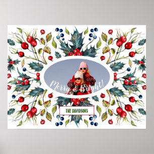 Weihnachts-Heilige-Beeren-Kranz Foto Monogramm Poster