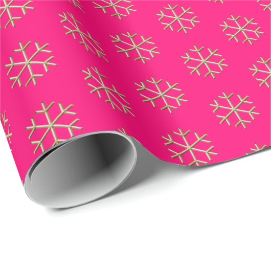 Weihnachts heiß rosa Fuchsia Gold Schneeflocken el Geschenkpapier (Rolleneckpunkt)