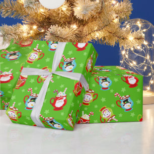 Weihnachts-Heiße-Schokolade-Muster auf Grün Geschenkpapier